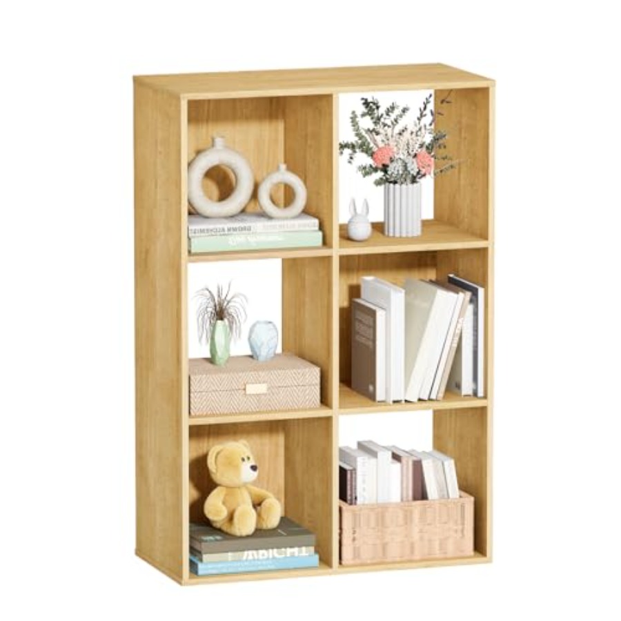 Bookcase Wood Shelf - منظم تخزين بـ 6 مكعبات، رف