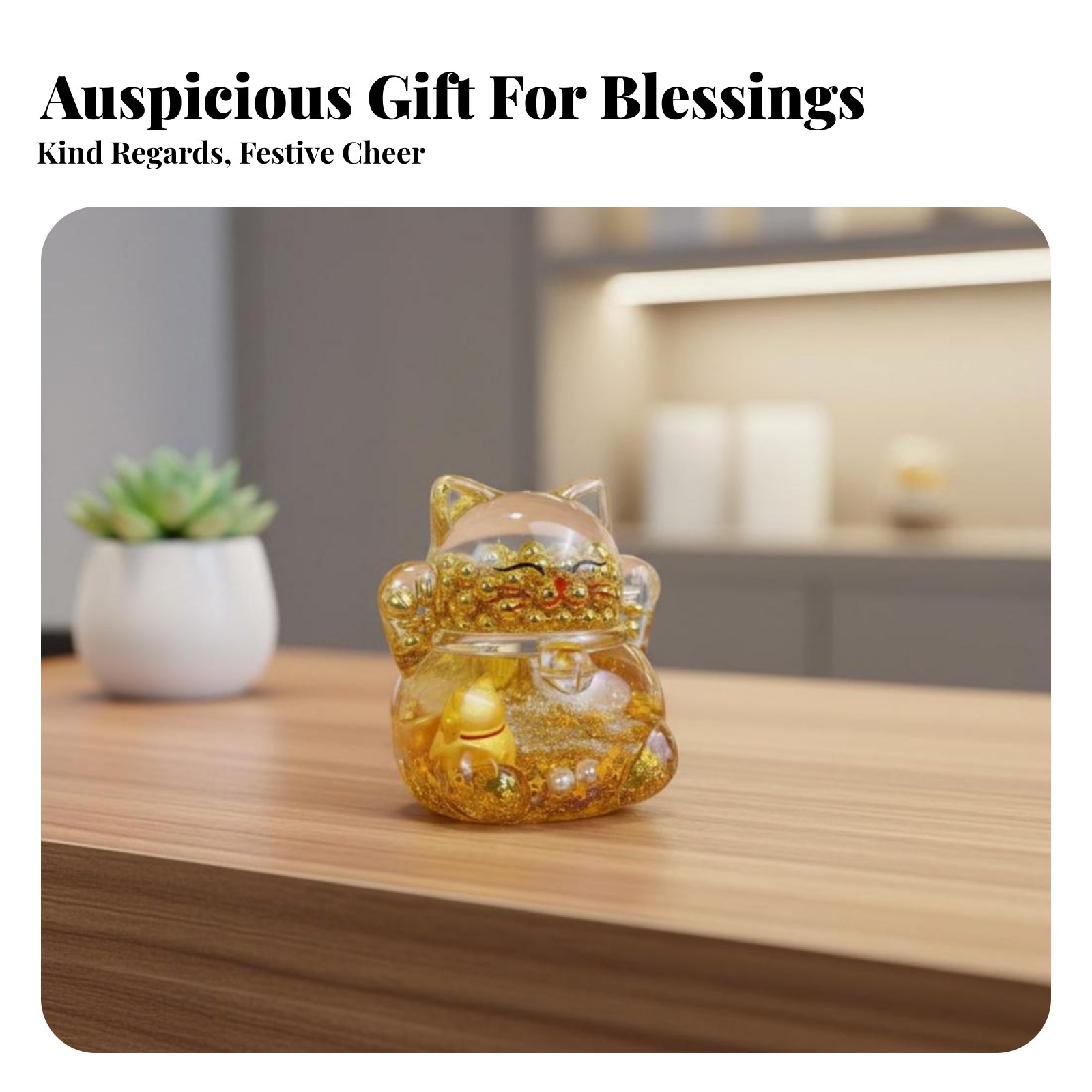 Home Office Gifts - زينة قط الحظ، خرز ذهبي متألق،