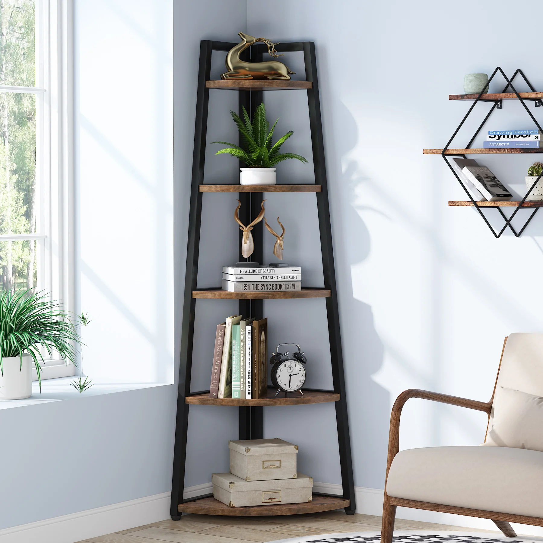 Bookcase Wood Shelf - Tribesigns خزانة الكتب رف الكتب الزاوية