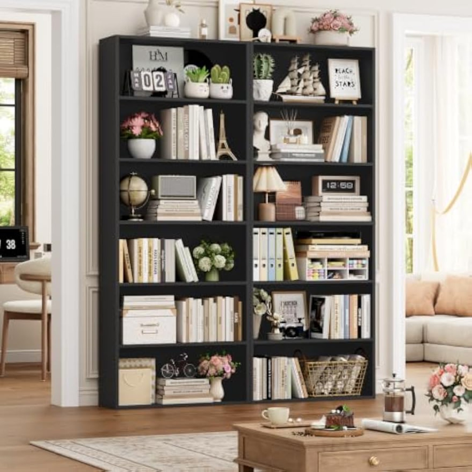 Home Office And Library - رف كتب طويل من 6 طبقات