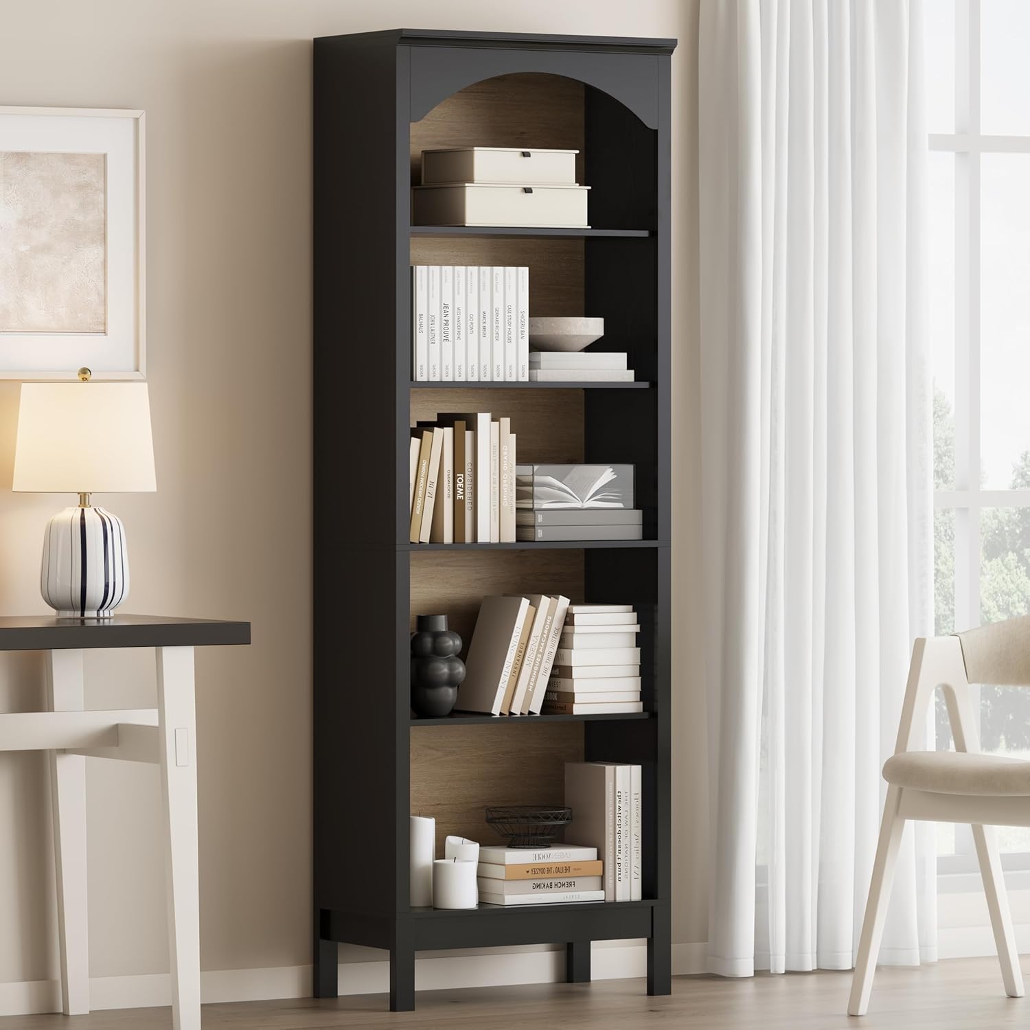 Bookcase Wood Shelf - رف كتب مقوس بـ 5 طبقات