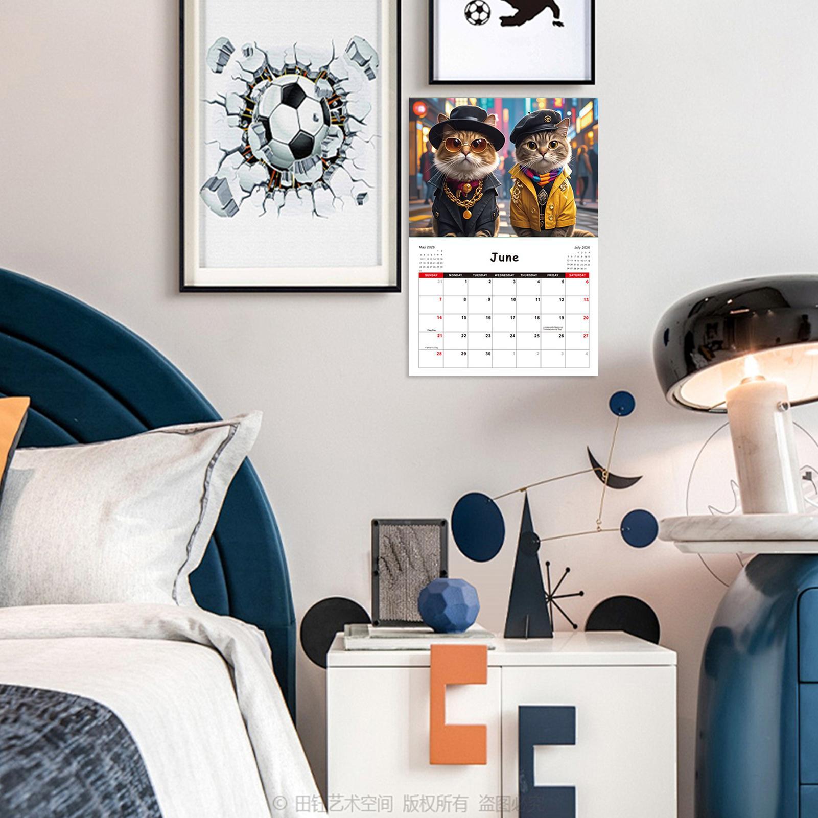 2026 القط جدار التقويم 12 شهر  - مراجعة Home Office Wallpaper وسعره