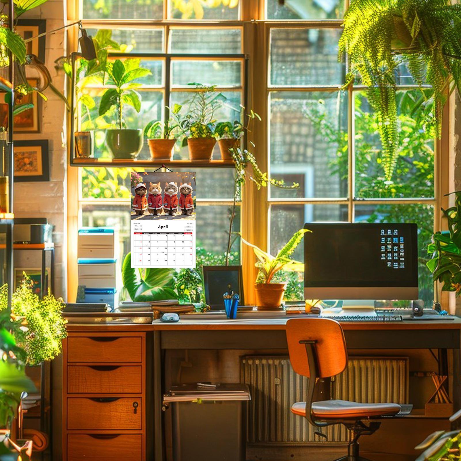 2026 القط جدار التقويم 12 شهر  - مراجعة Home Office Wallpaper وسعره