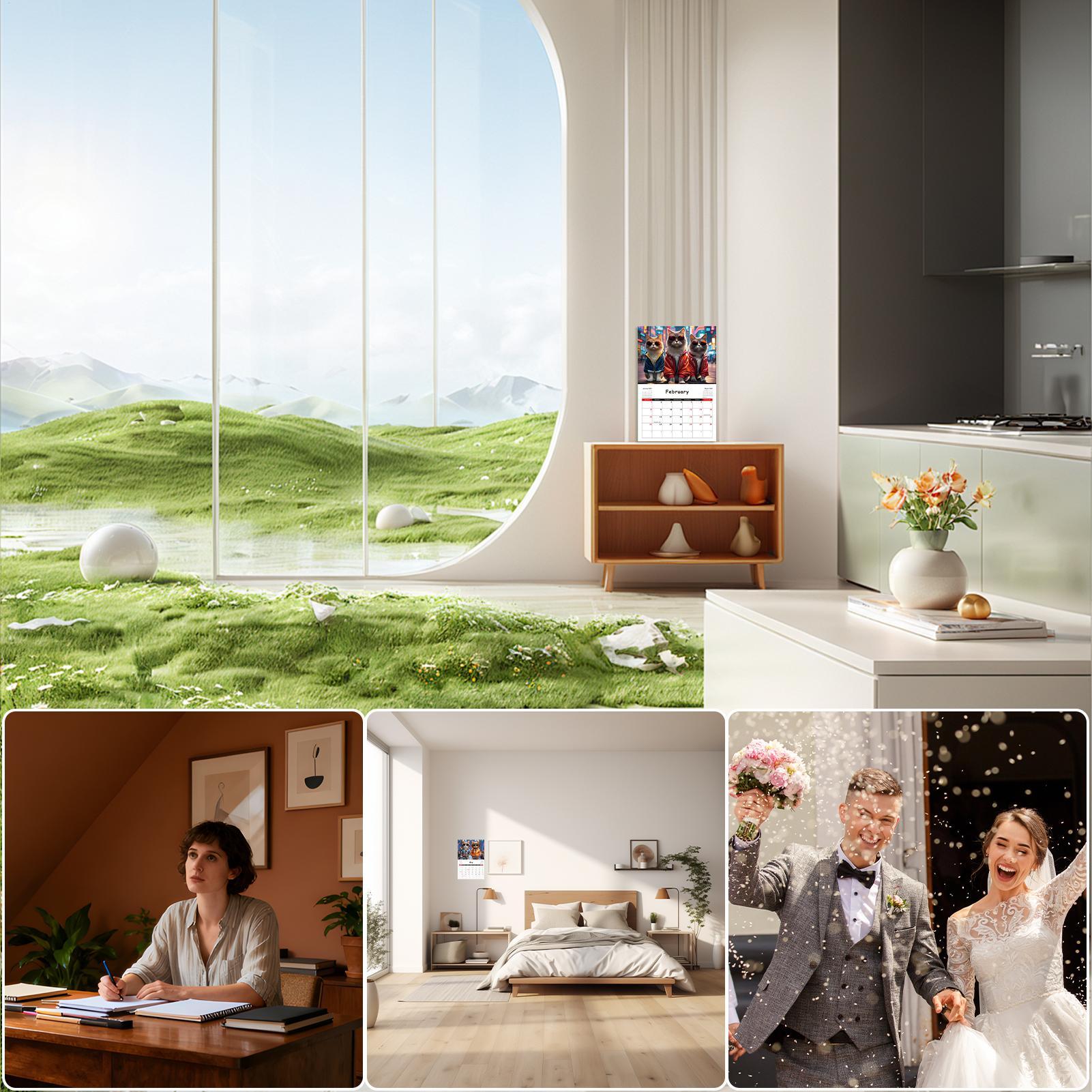 2026 القط جدار التقويم 12 شهر  - مراجعة Home Office Wallpaper وسعره