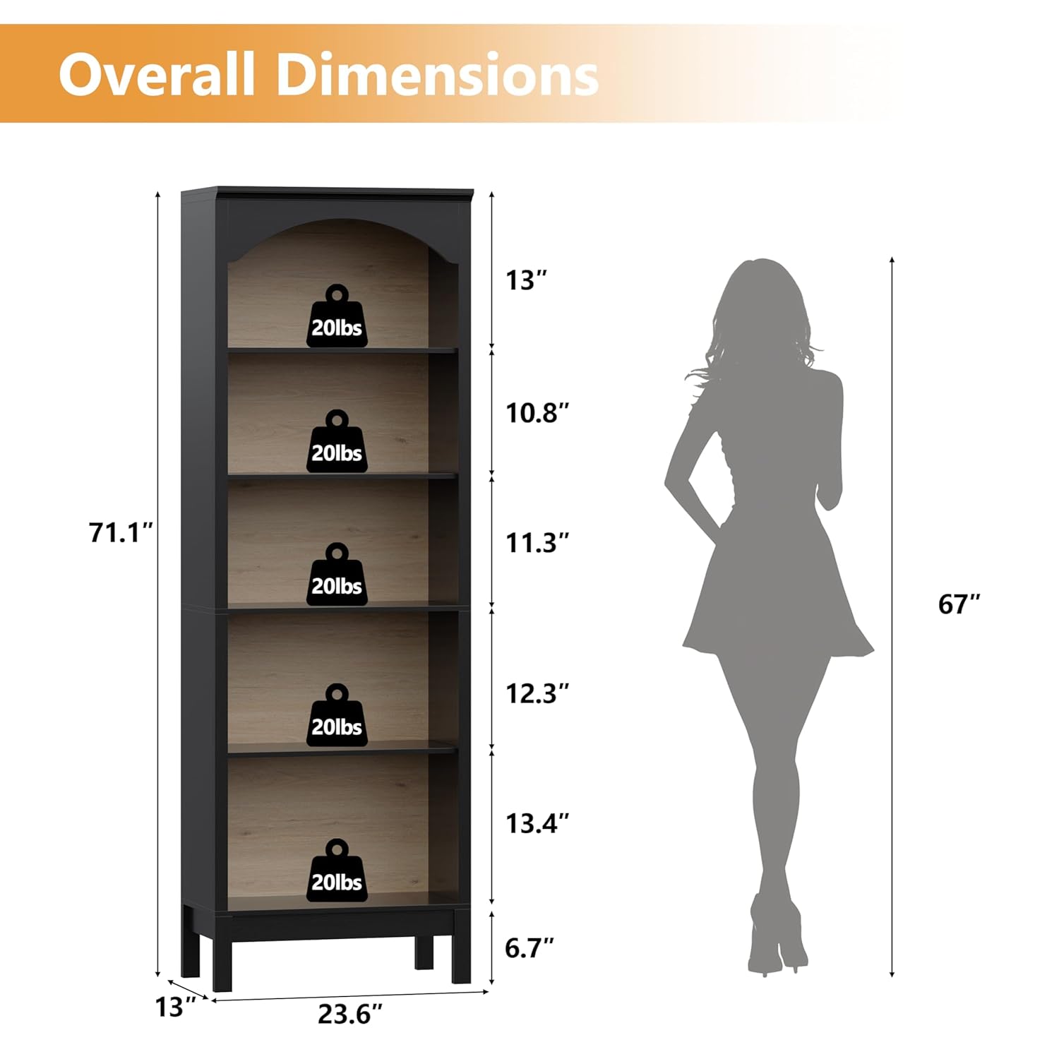 رف كتب مقوس بـ 5 طبقات مفتوحة، - مراجعة Bookcase Wood Shelf وسعره